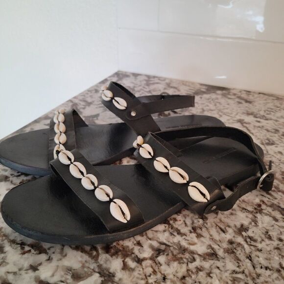 Pull&Bear Black  Leather Flat Sandals Size 37‎ - Picture 4 of 8
